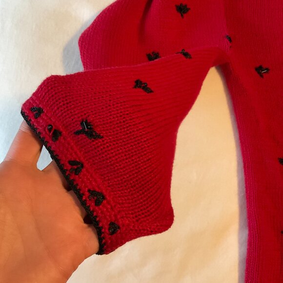 Heirloom Collectibles Women Large Sweater Cardigan Red Beaded Buttoned - Picture 4 of 15